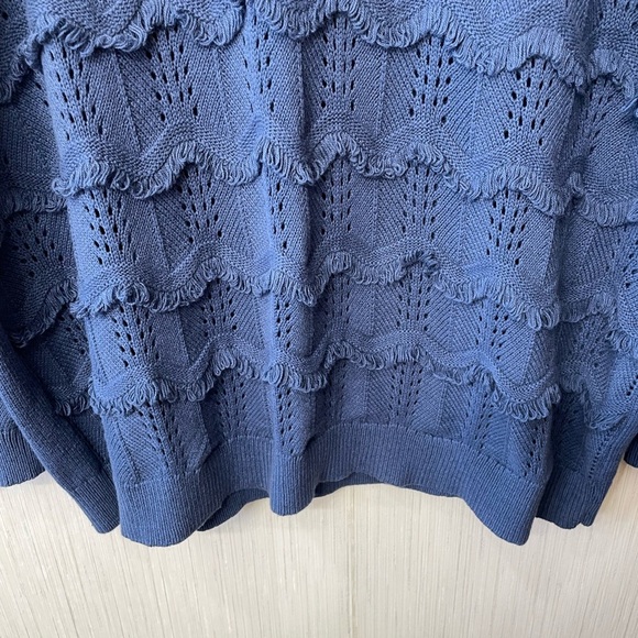 NWT EVRI Navy Blue Textured V-Neck Sweater | Size 2X | Fringe Knit Detail - Picture 3 of 5